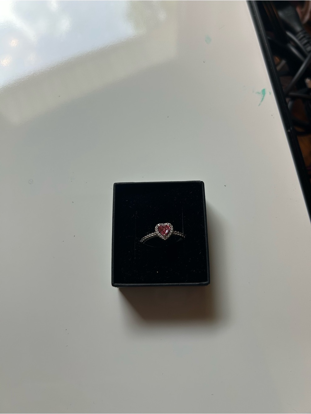 Pandora Silver Ring with Pink Heart Halo Stone - Picture 3 of 3